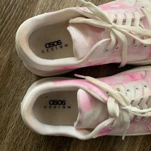 pink and white platform sneakers